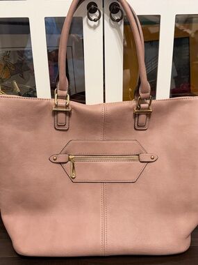 Women’s Pink Tote Bag with Front Zip Pocket